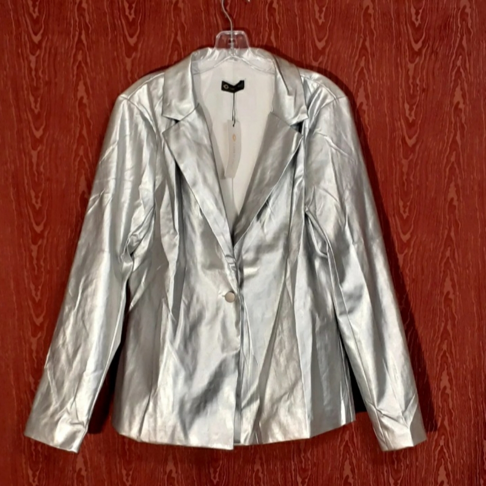 I Saw It First WOMEN'S Silver Jacket Long Sleeve Collared 1 Button Size US 8